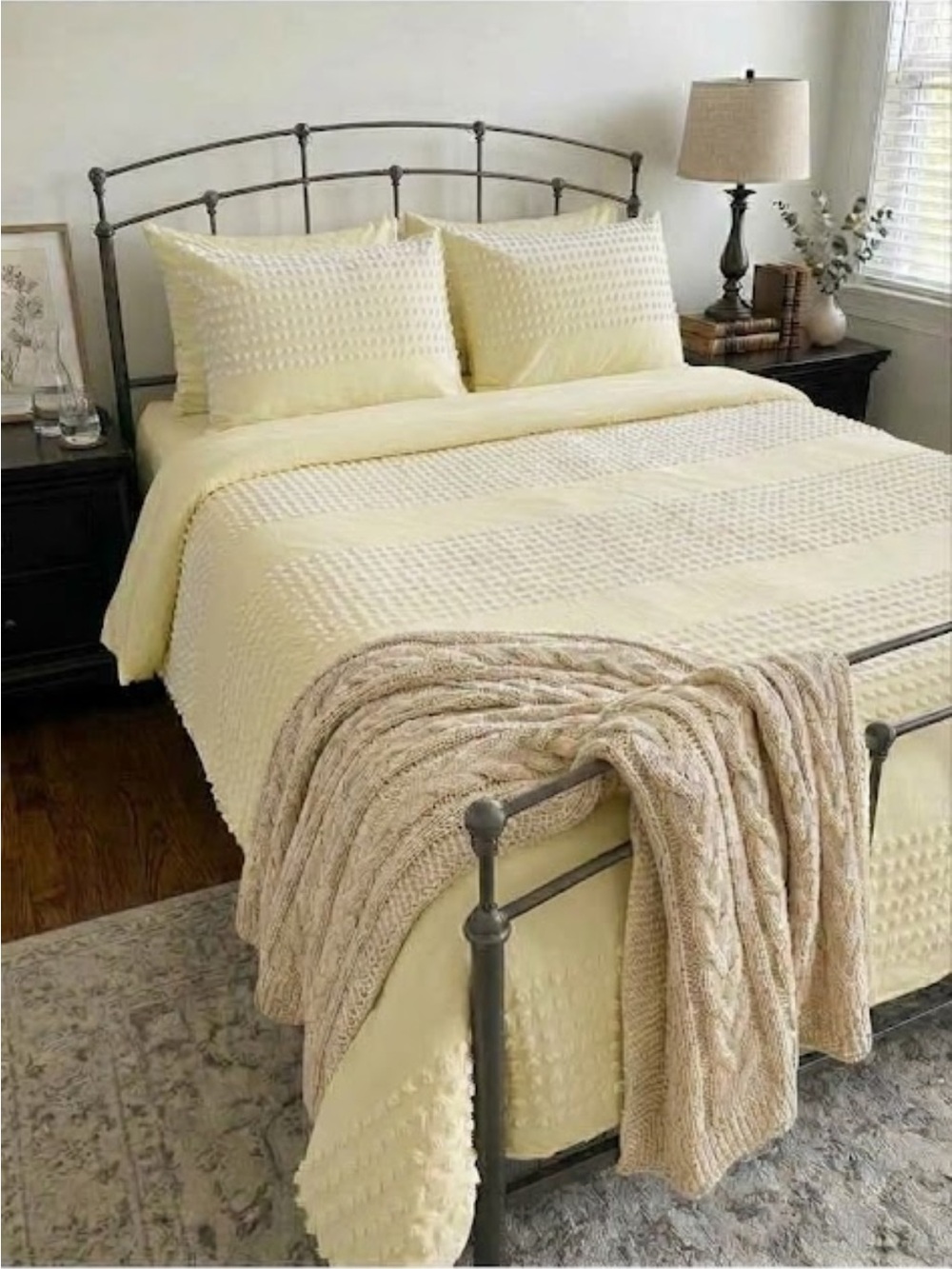 The Pure Collection by Indigo Butter Yellow Textured Dot Cotton Full Comforter